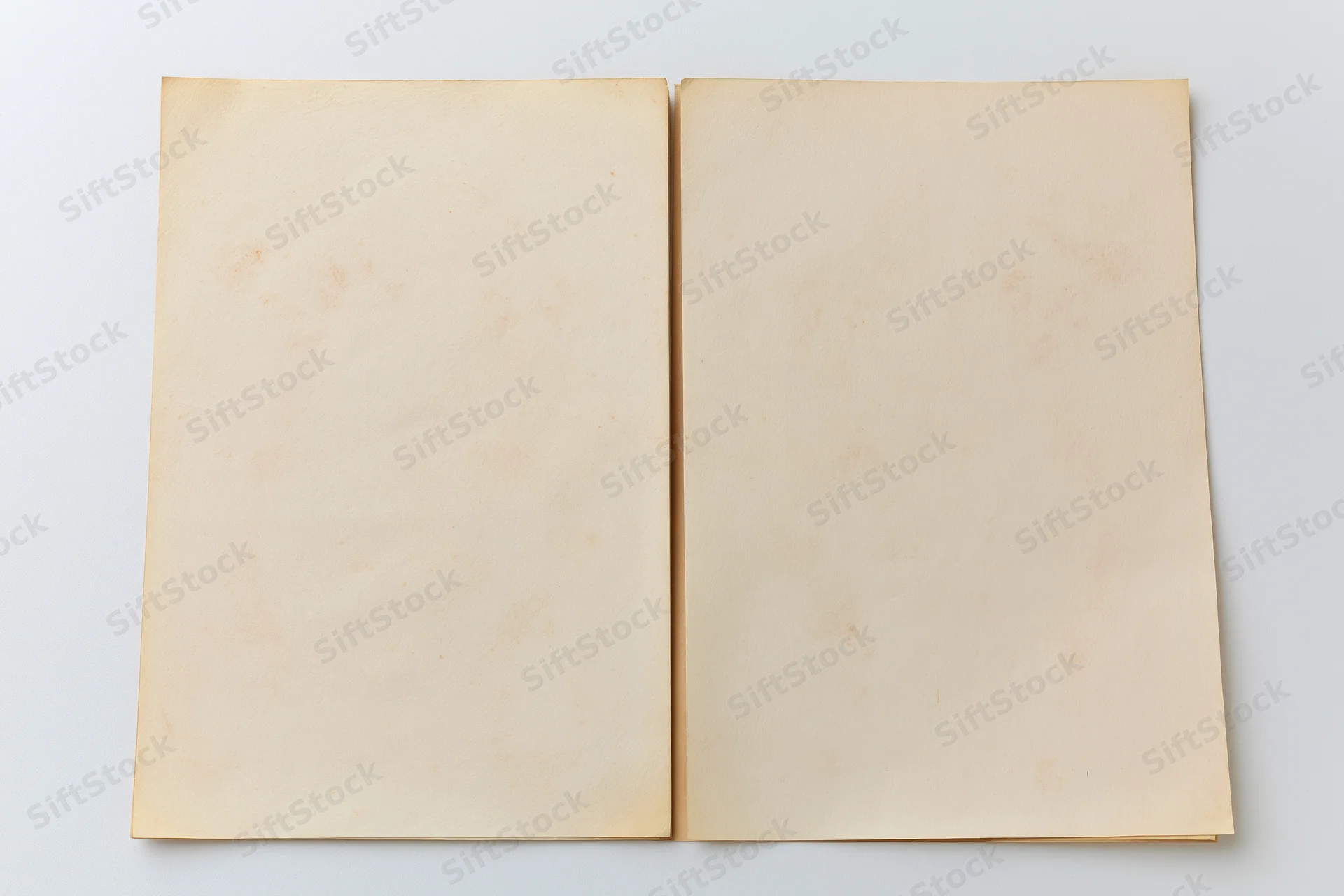 Two blank aged paper sheets laid flat side by side on white surface