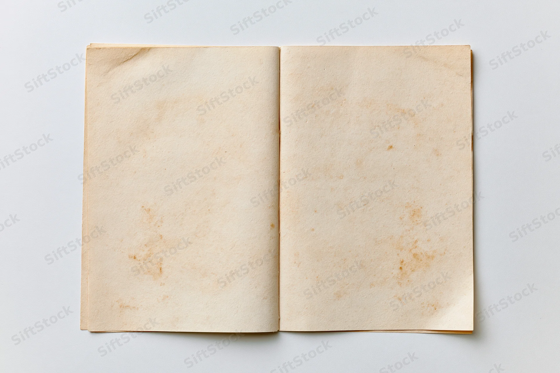 Two aged blank paper sheets laid flat side by side on white surface