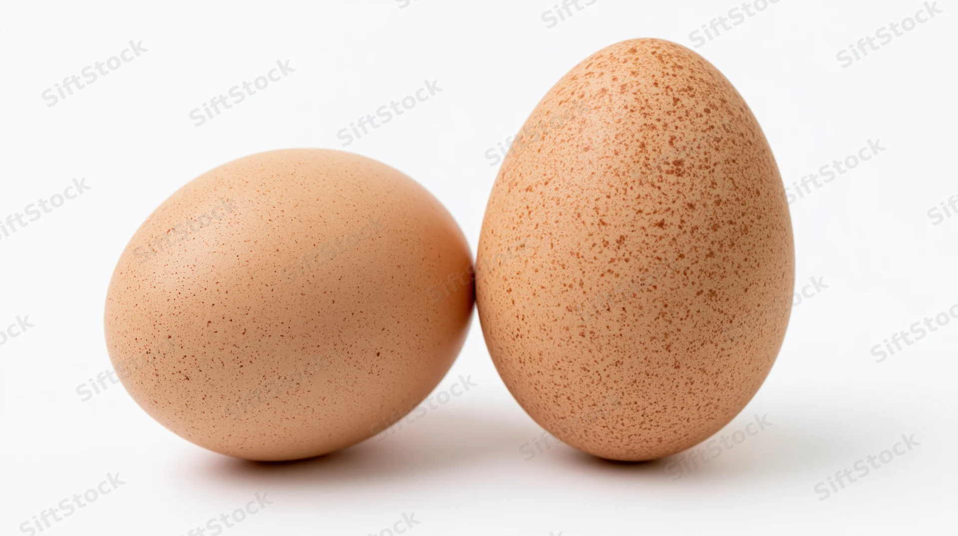 Two brown chicken eggs side by side on a plain white background