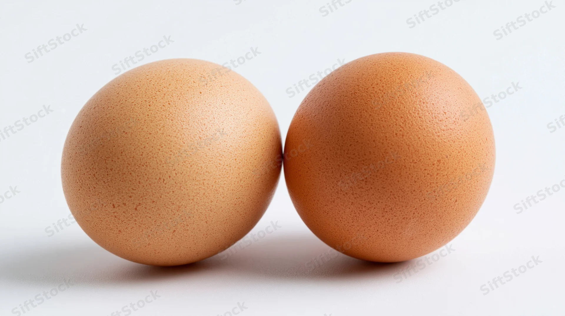 Two brown chicken eggs side by side on a white surface
