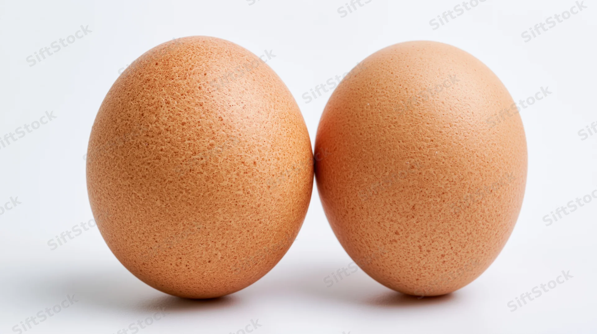 Two brown chicken eggs side by side on a white surface