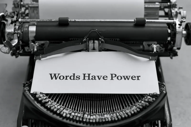 Vintage mechanical typewriter with paper displaying words have power text