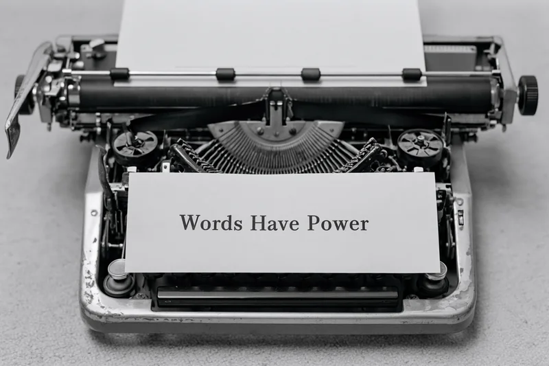 Vintage mechanical typewriter with paper displaying words have power text