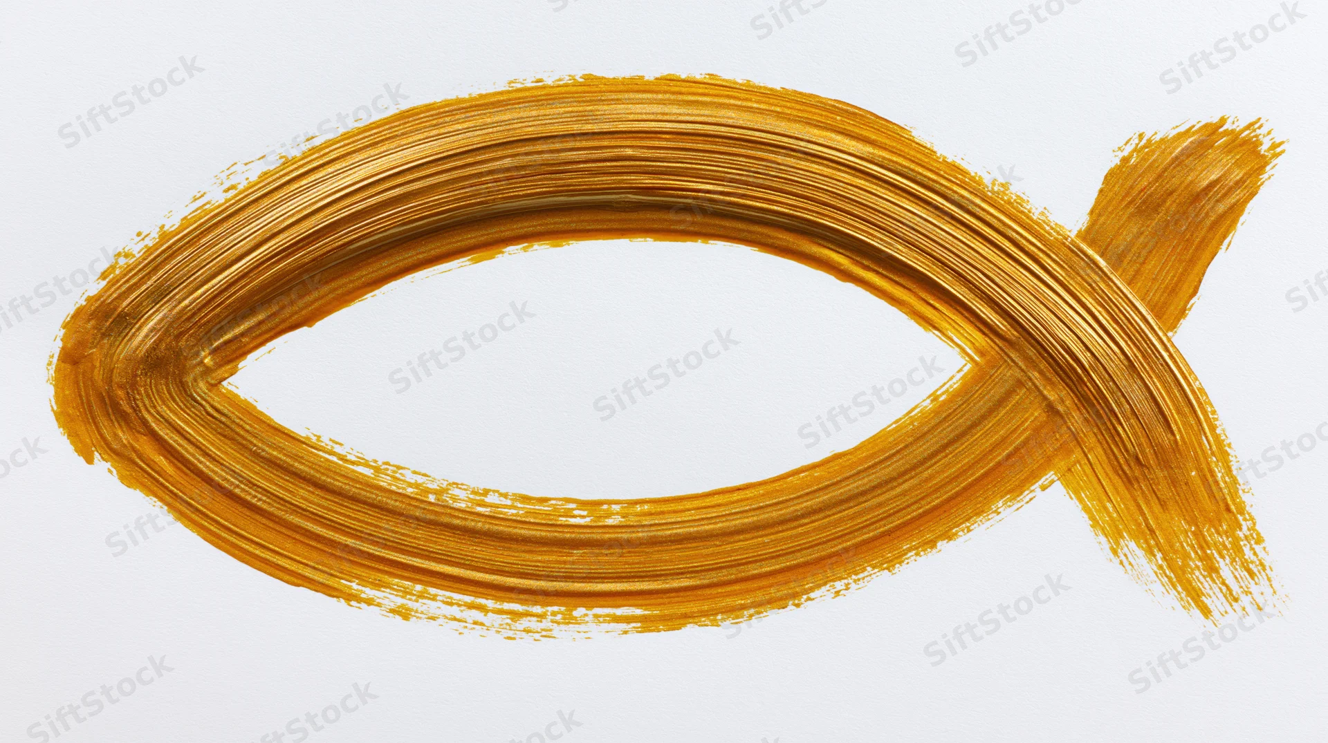 Hand-painted golden ichthys fish symbol on white background