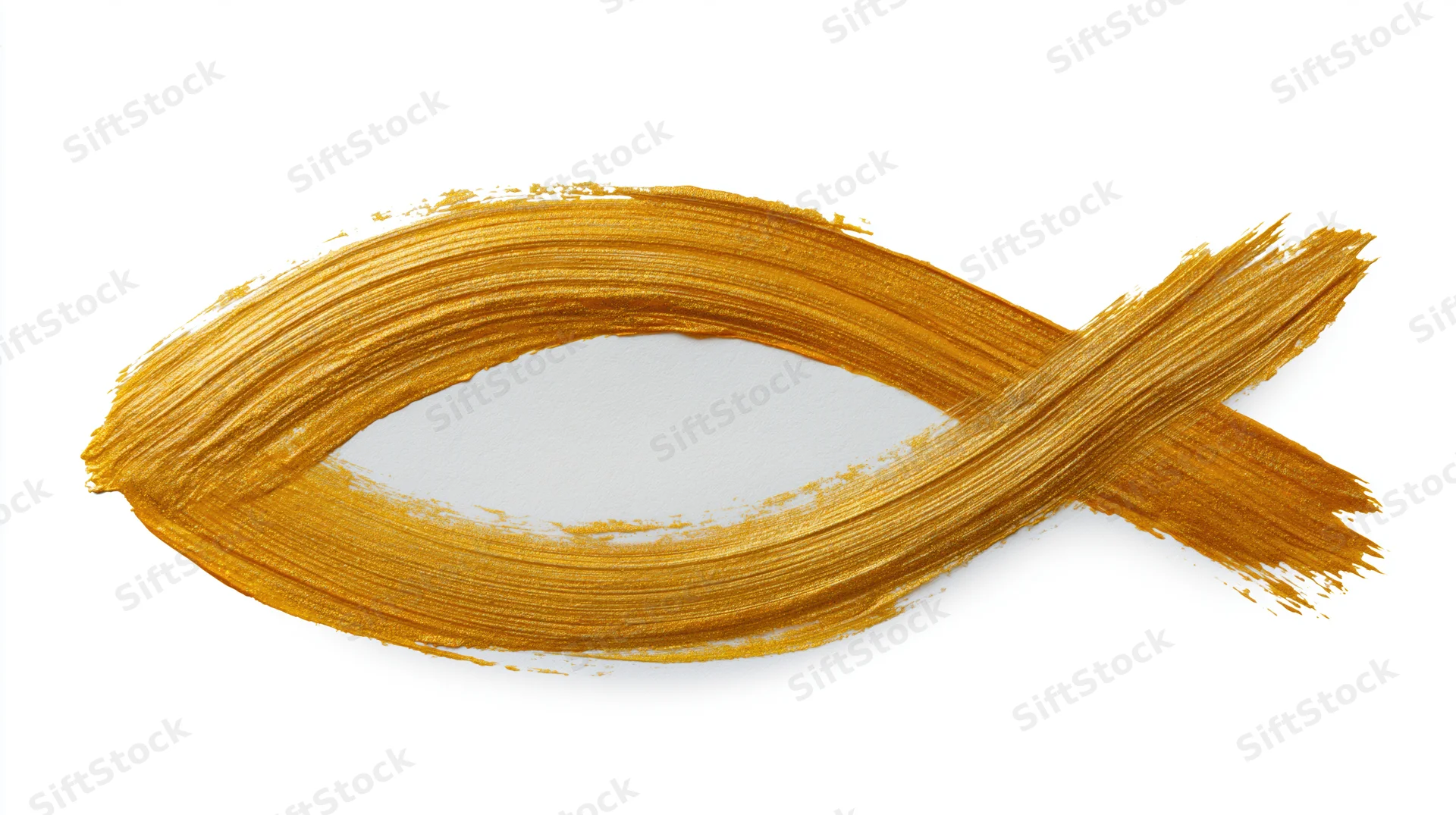 Hand-painted golden ichthys symbol on white background
