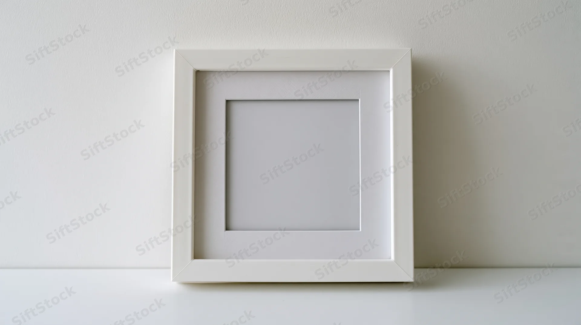 White frame with blank mat lying flat on a white surface