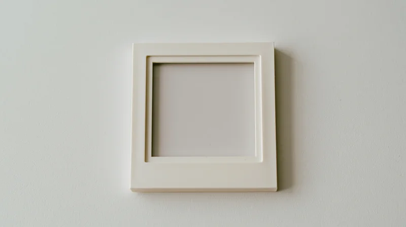 White polaroid frame mounted on a plain wall with a recessed square opening