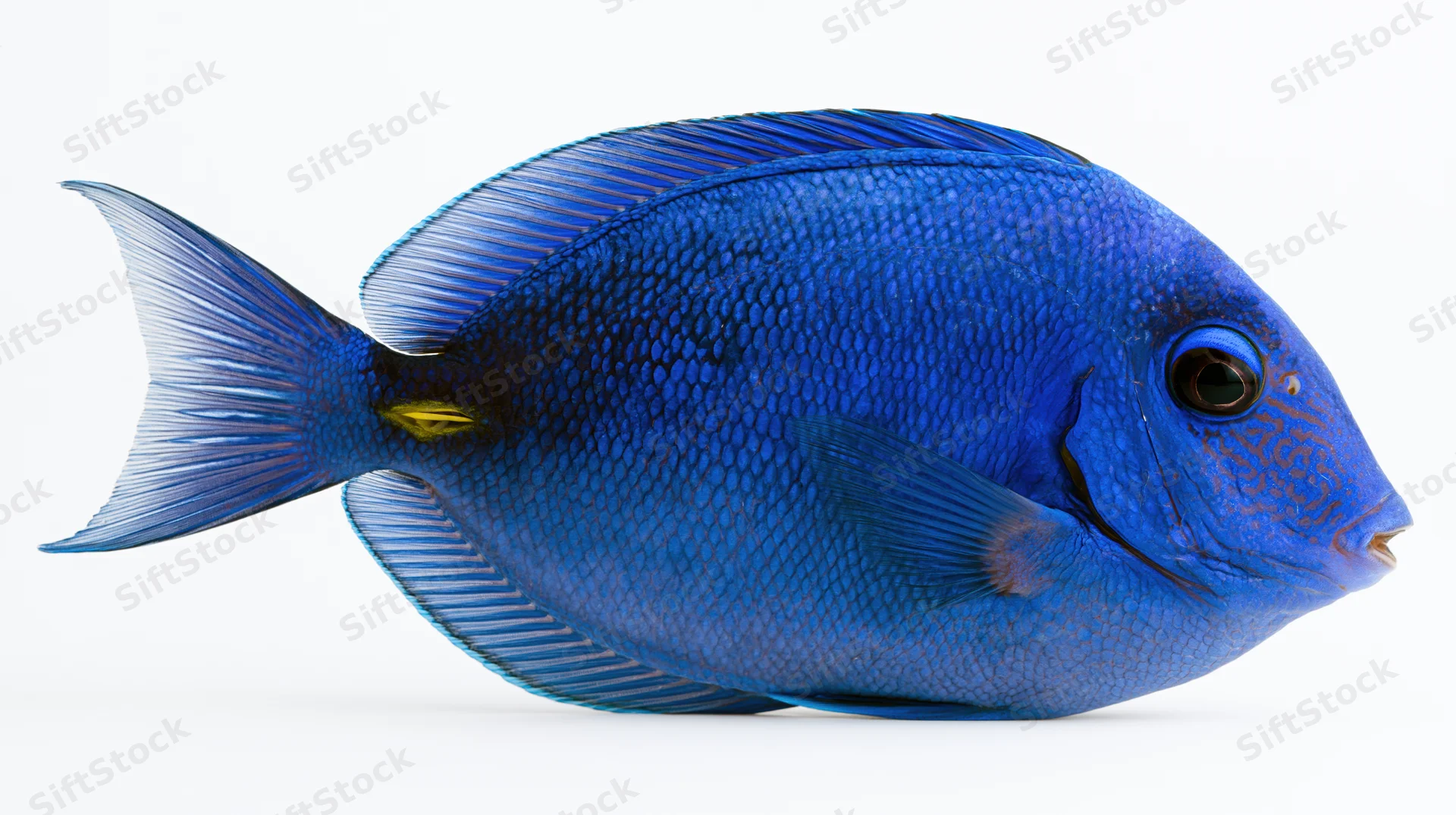 Blue tang surgeonfish isolated on white background