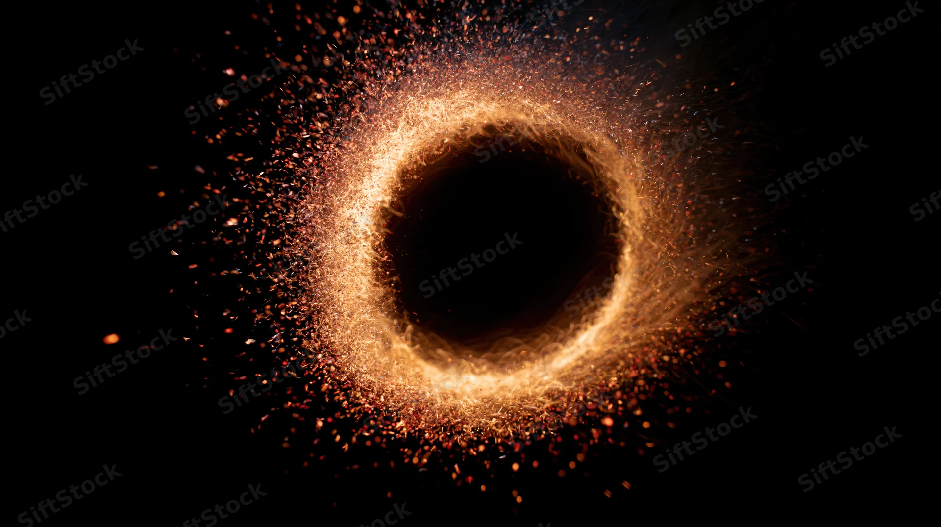 Fiery explosion radiating outward in a circular burst against a dark background