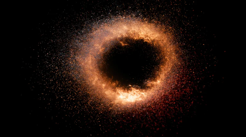 Fiery explosion bursting outward with glowing embers and sparks against dark background
