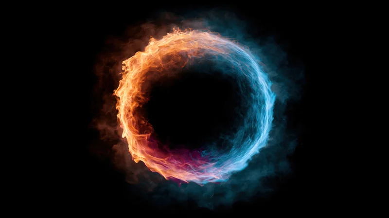 Circular ring of fire and glowing energy swirling against black background