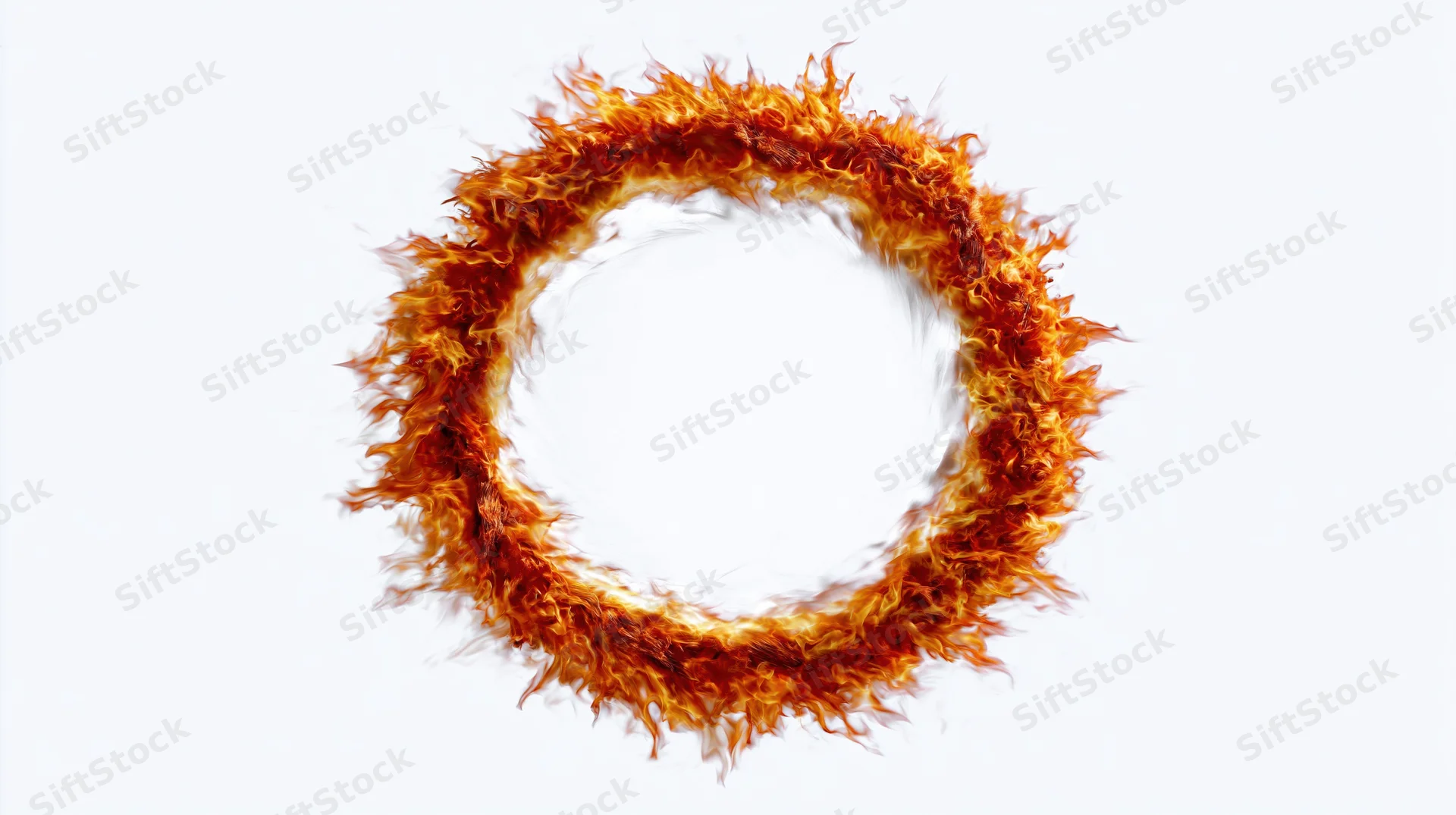 Circular ring of fire forming a complete loop against white background