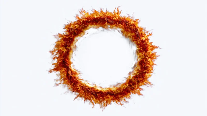 Circular ring of fire forming a complete loop against white background