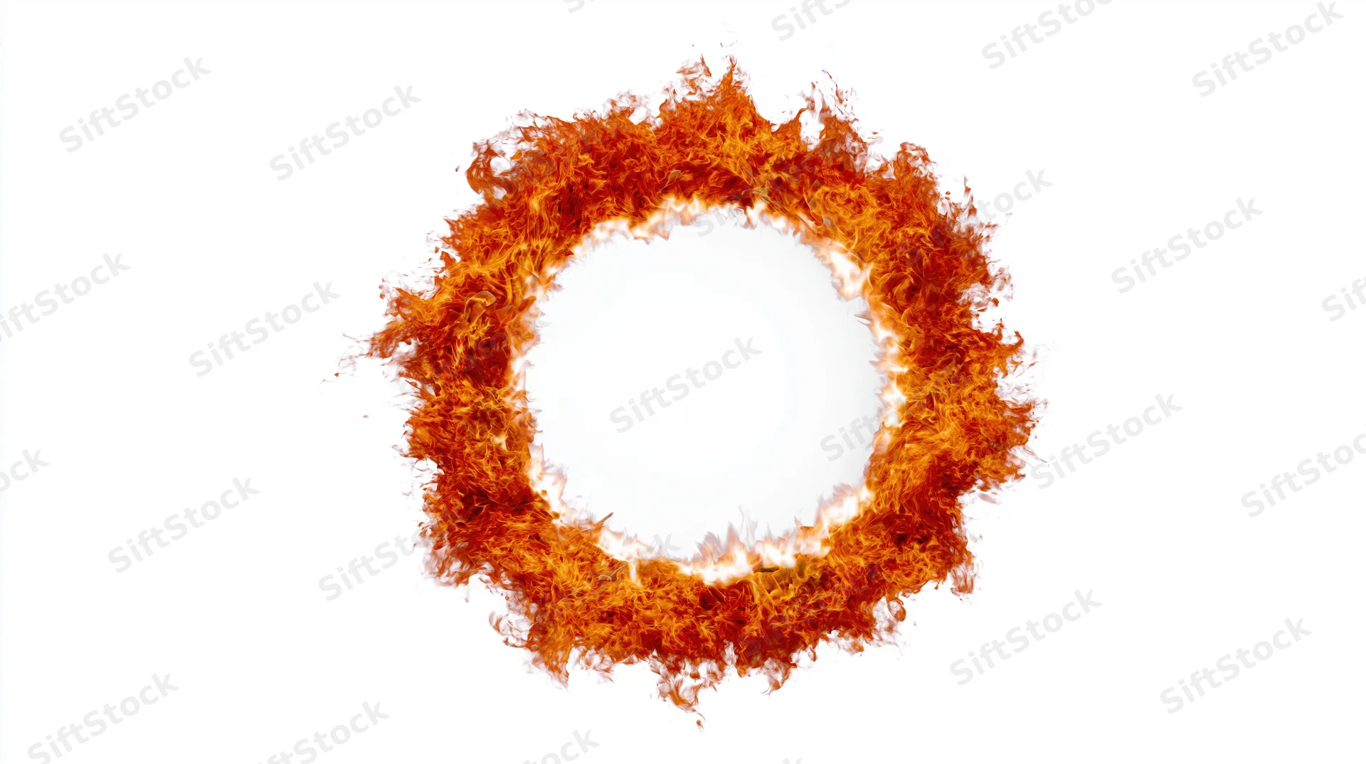 Circular ring of fire forming a complete loop against white background