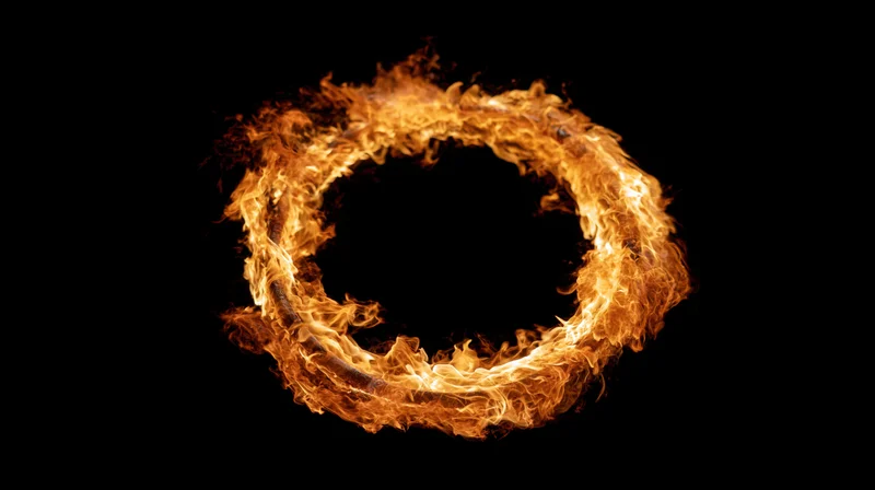 Circular ring of fire burning in a complete loop against black background