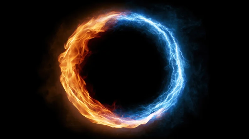 Circular ring of fire and electric energy glowing against dark background