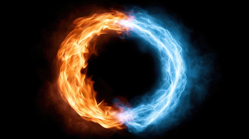 Circular ring of fire and electric energy glowing against dark background