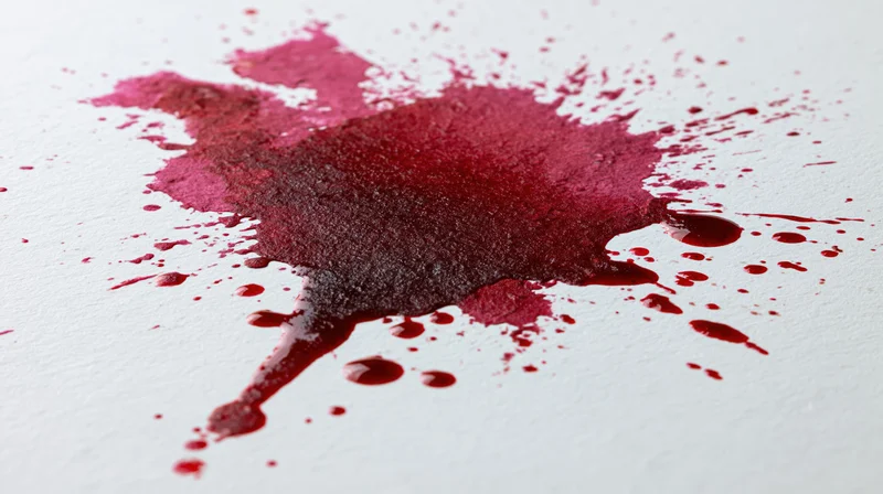 Dried red liquid splatter on white surface