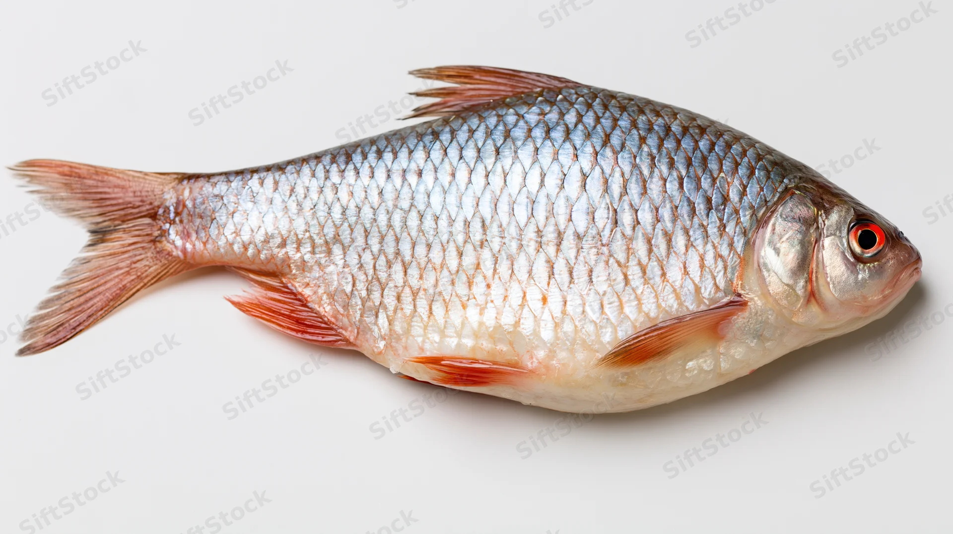 Freshwater cyprinid fish lying flat on a white surface