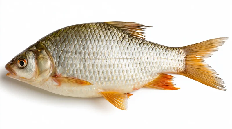 Freshwater roach fish in full side view isolated on white background