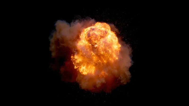 Glowing fireball exploding in mid-air against black background