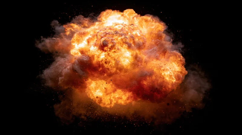 Glowing fireball suspended mid-air against pure black background