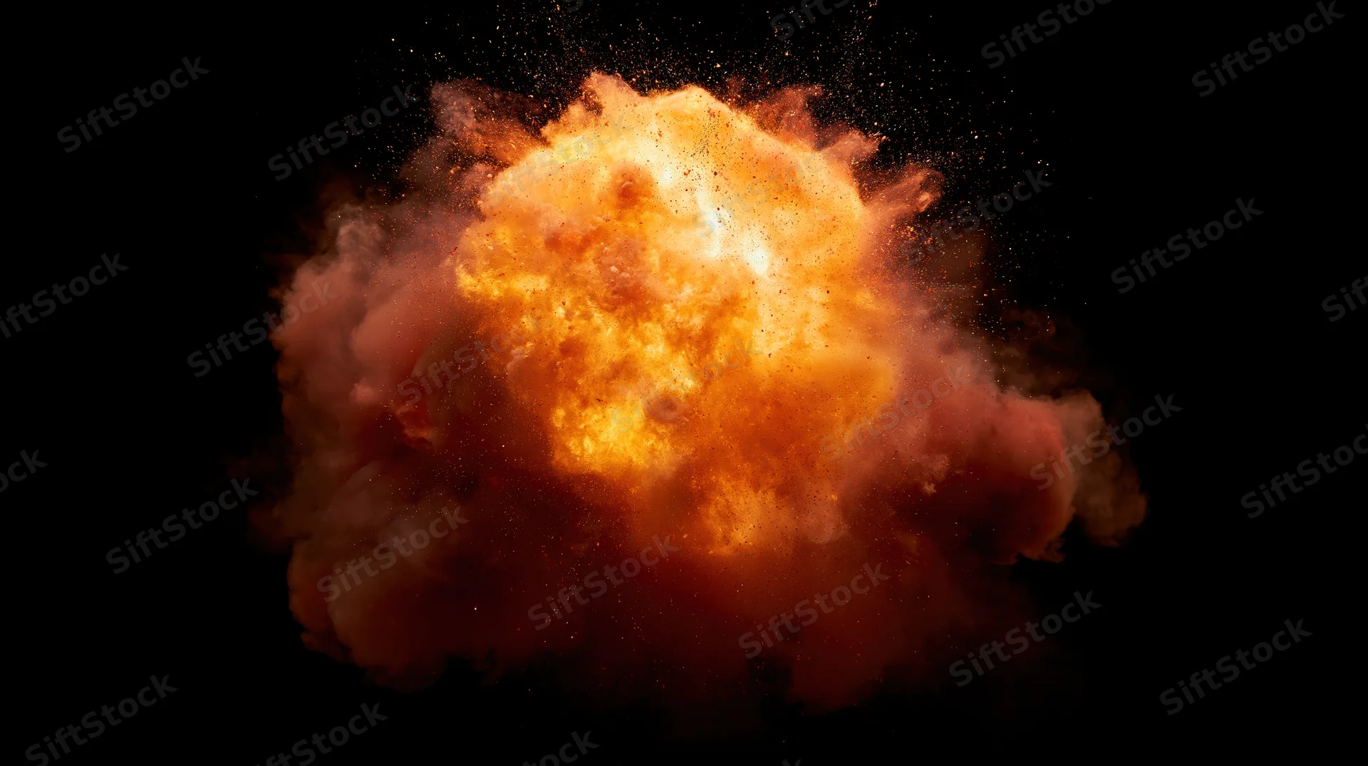 Glowing fireball exploding mid-air against black background