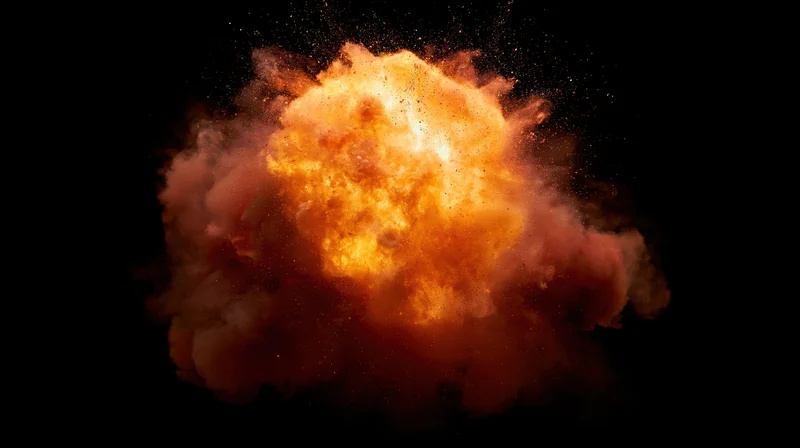 Glowing fireball exploding mid-air against black background