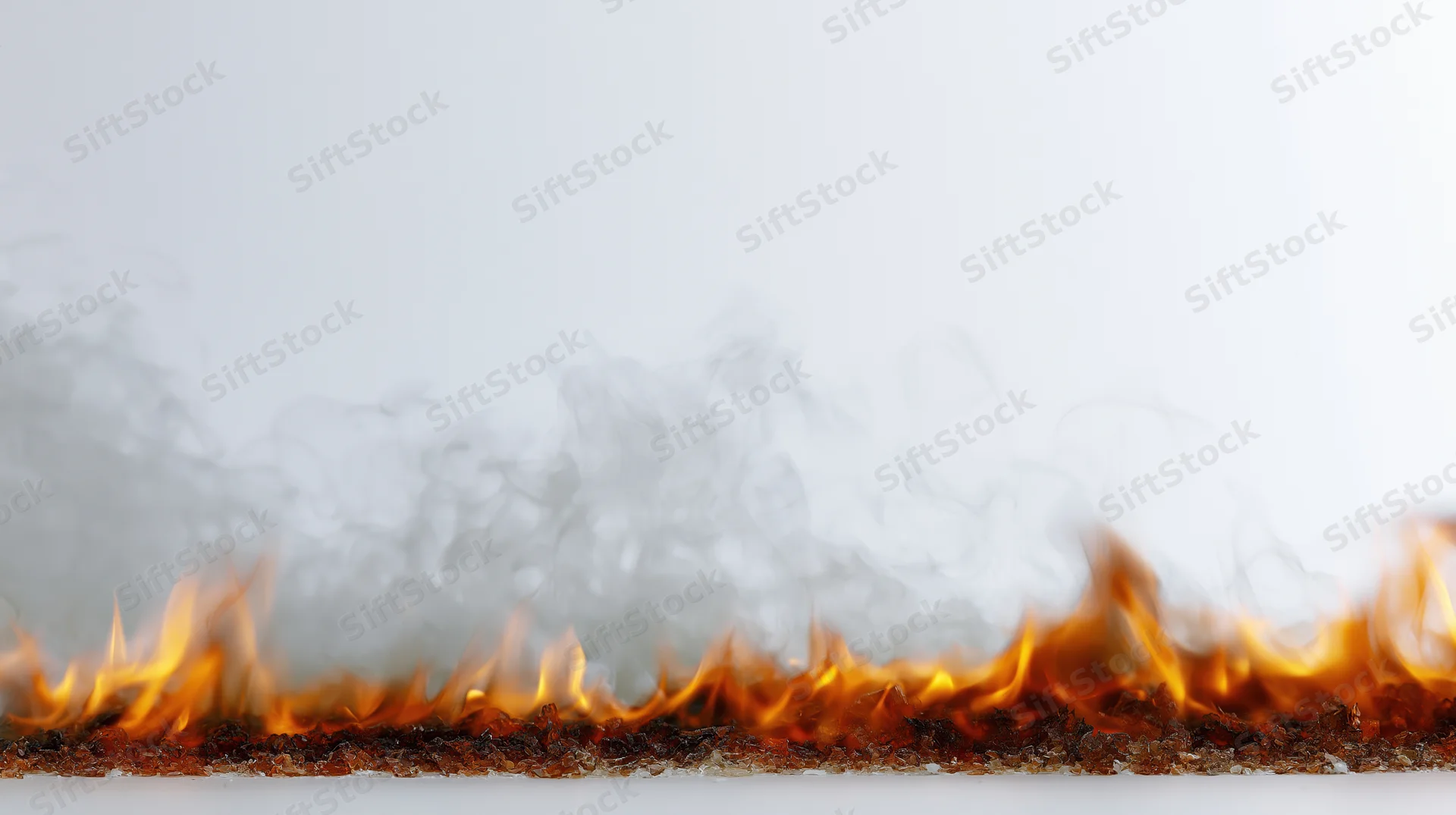 Horizontal band of fire and smoke along the bottom edge against a white background