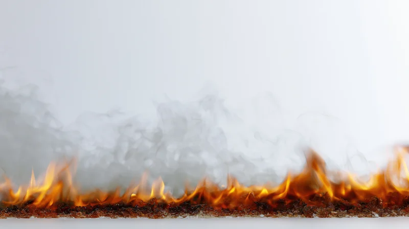 Horizontal band of fire and smoke along the bottom edge against a white background