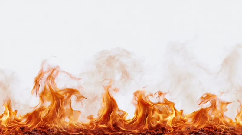 Horizontal band of fire and smoke along the bottom against white background