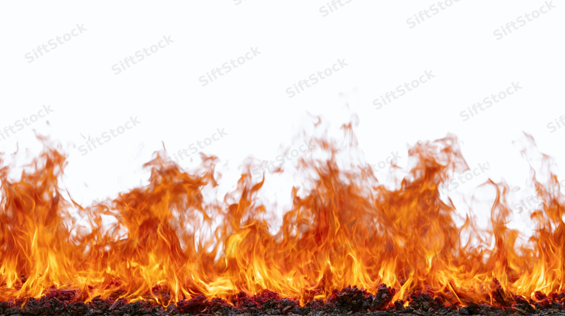 Horizontal band of intense fire flames burning across the bottom against a white background