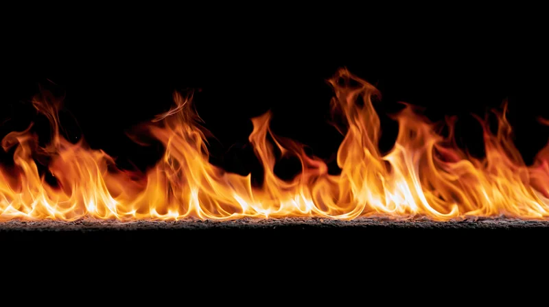 Horizontal band of flames burning against a black background