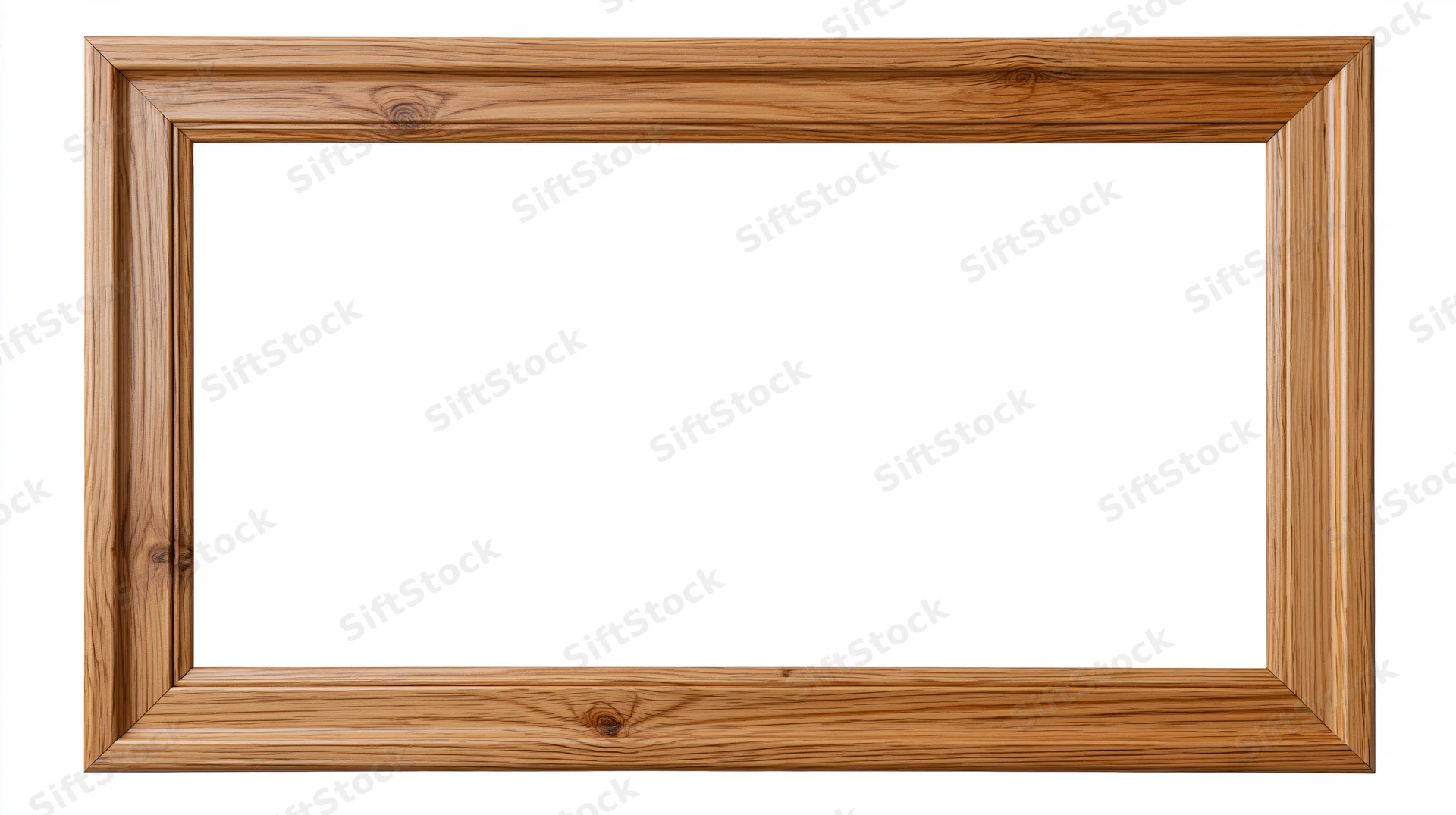 Wooden picture frame with empty white center isolated on white background