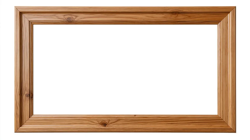 Wooden picture frame with empty white center isolated on white background