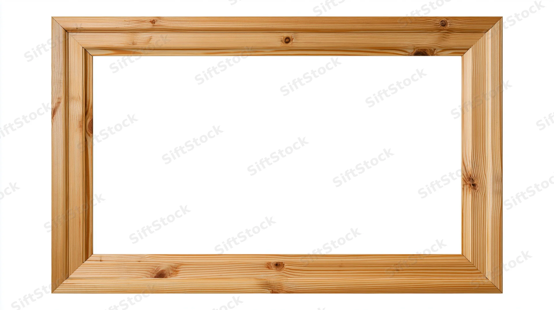 Wooden picture frame with empty white center isolated on white background