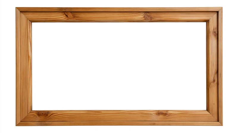 Rectangular wooden picture frame with empty white center isolated on white background