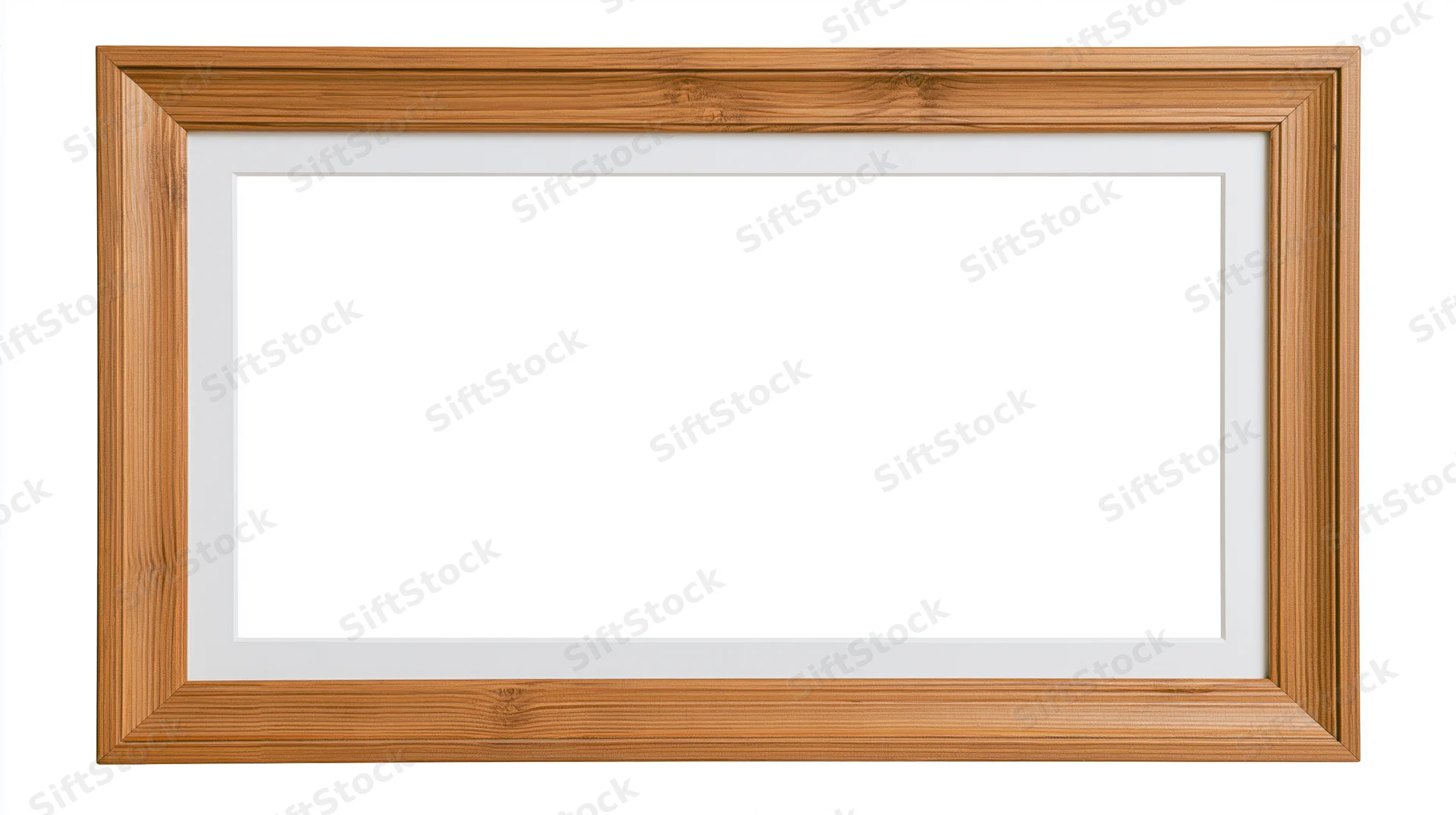 Rectangular bamboo picture frame with white mat and empty center isolated on white