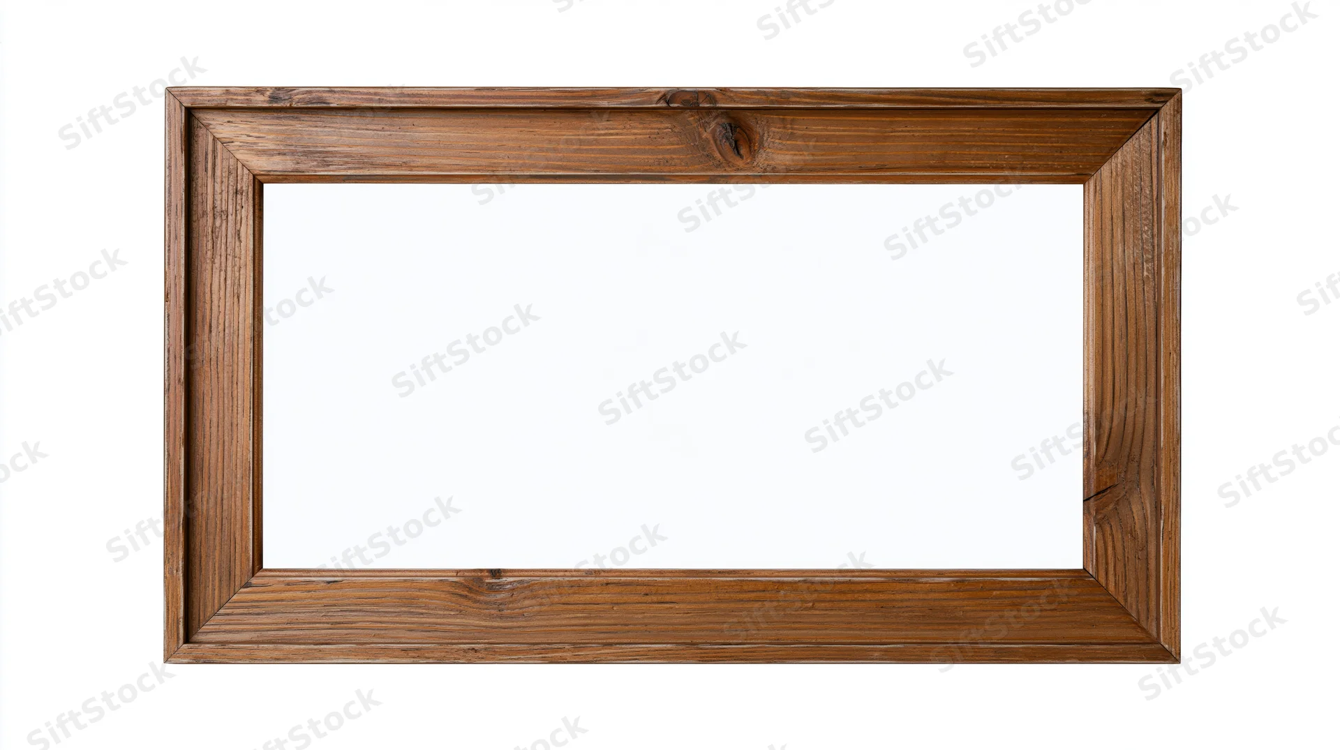 Rectangular wooden picture frame with visible grain isolated on white background