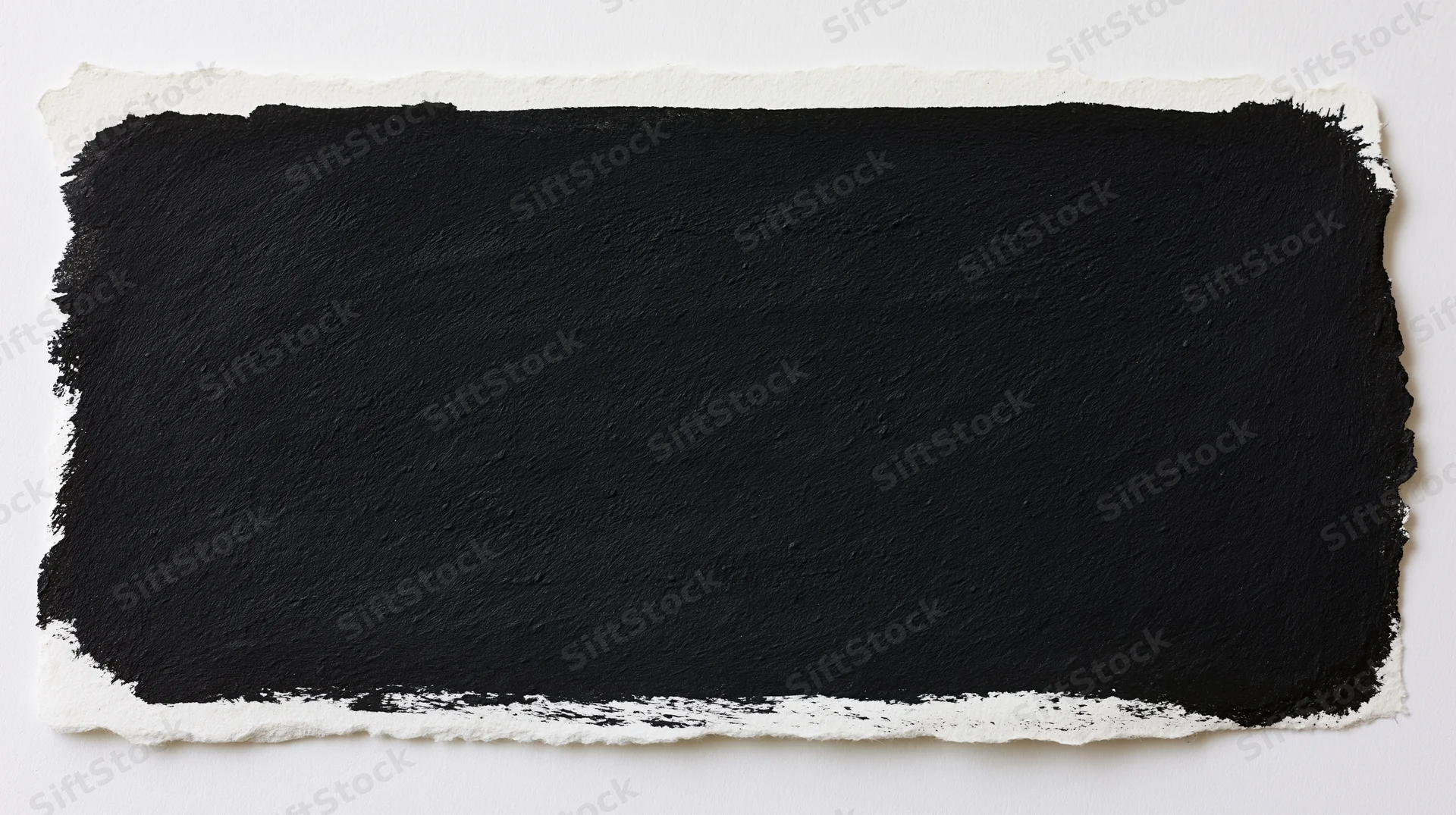 Black ink wash painted on white paper with textured edges