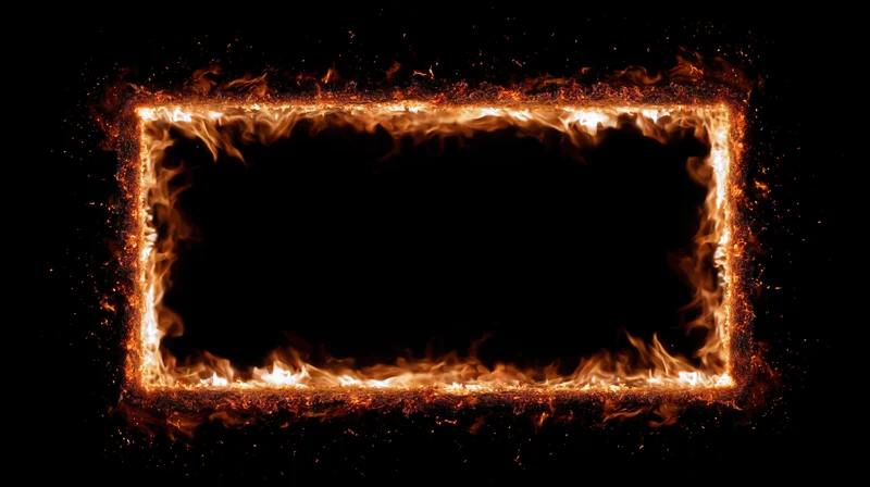 Rectangular frame of burning flames forming a glowing border on black background