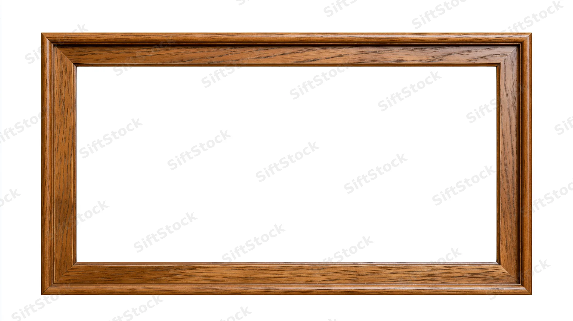 Rectangular wooden picture frame with visible grain isolated on white background