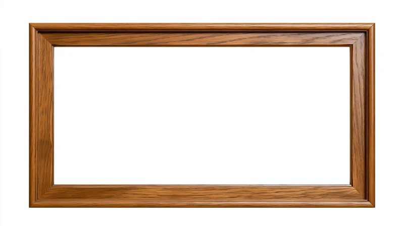 Rectangular wooden picture frame with visible grain isolated on white background