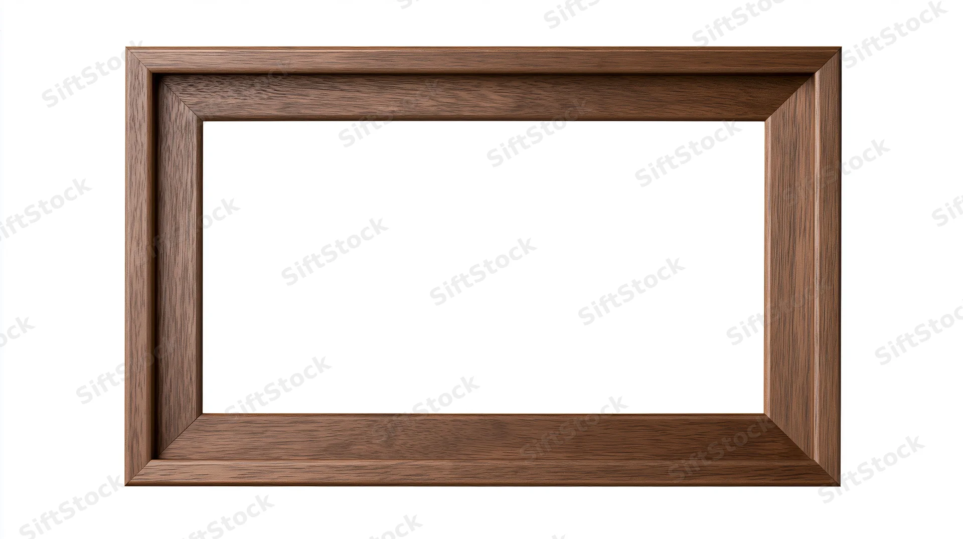 Rectangular wooden picture frame with visible grain isolated on white background
