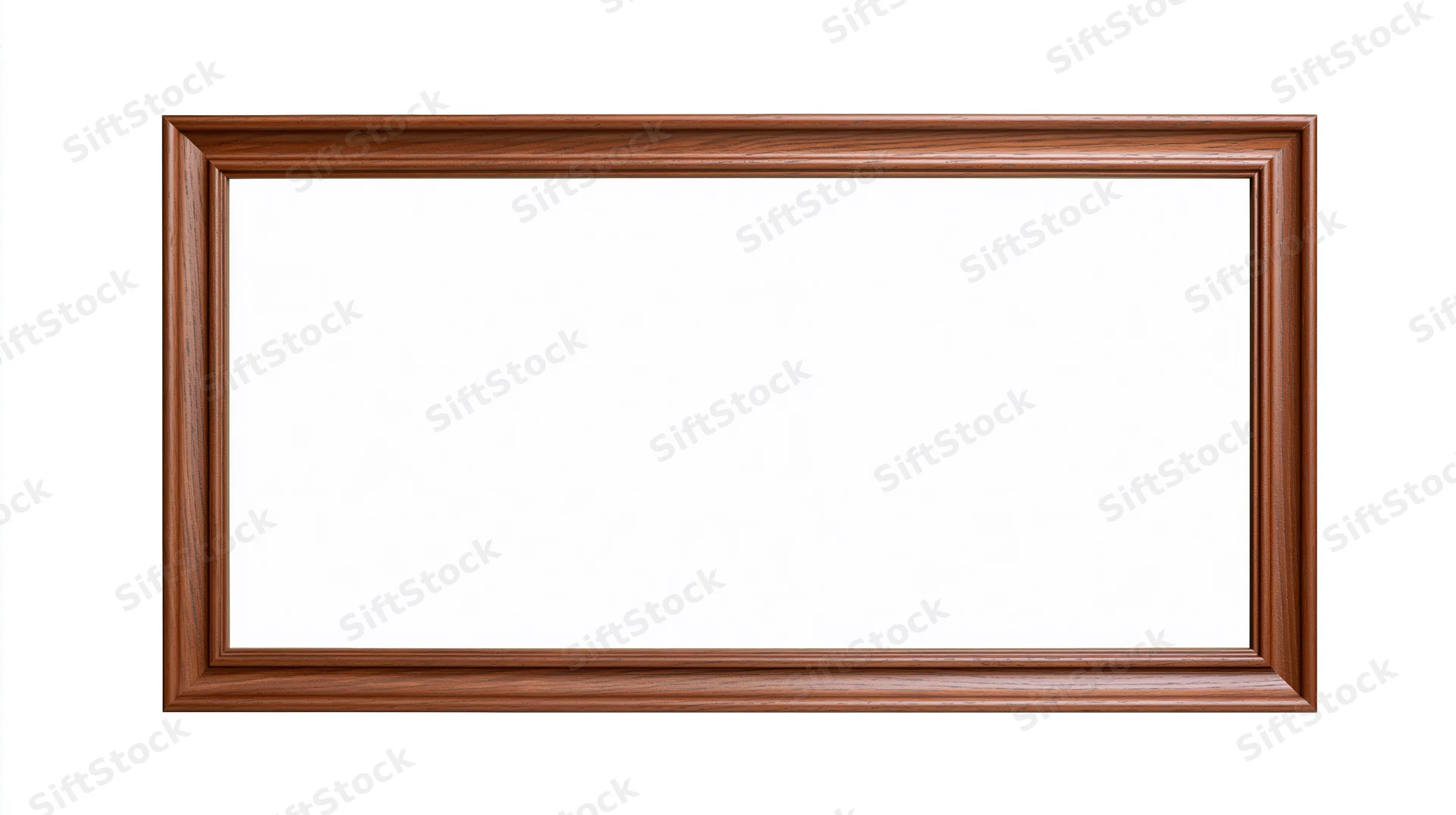 Rectangular wooden picture frame with visible grain isolated on white background