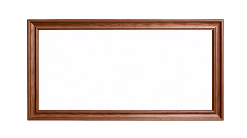 Rectangular wooden picture frame with visible grain isolated on white background