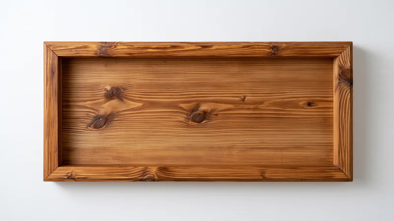 Rectangular wooden picture frame with visible grain and knots on white background