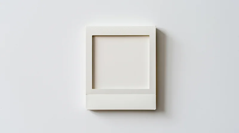 Blank polaroid photo frame lying flat on white surface