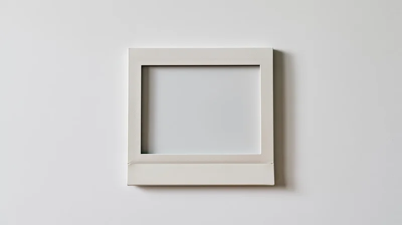 Blank polaroid frame lying flat on white surface