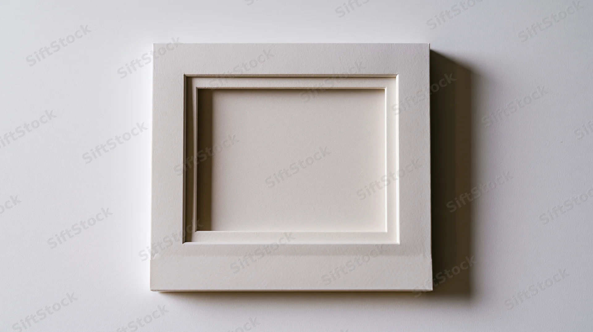 Blank polaroid photo frame lying flat on white surface